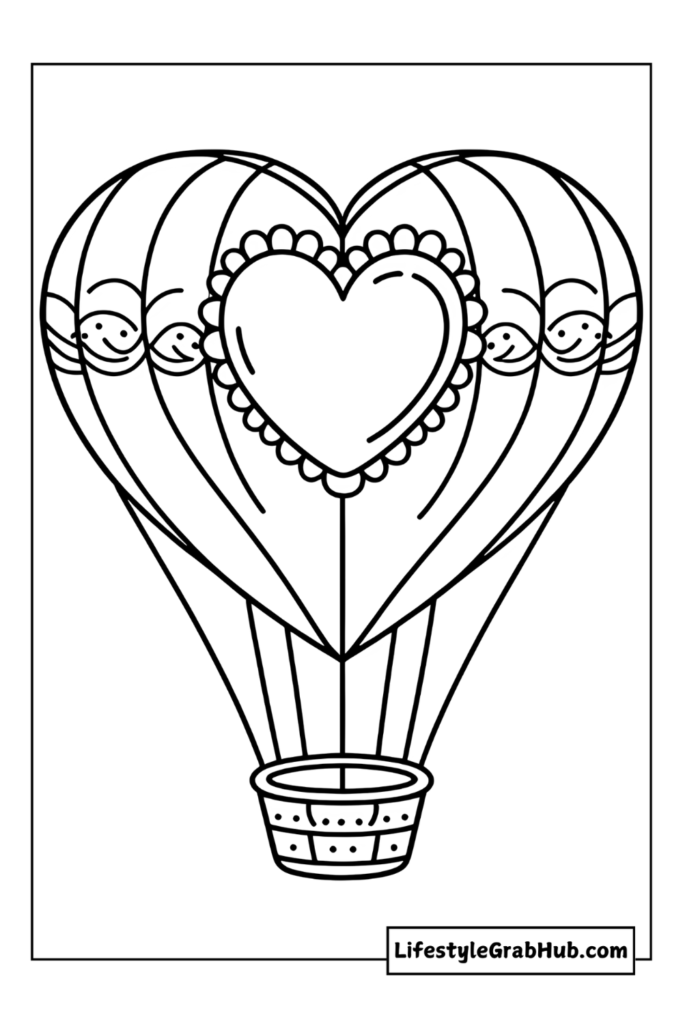 hot air balloon free valentine's day coloring page