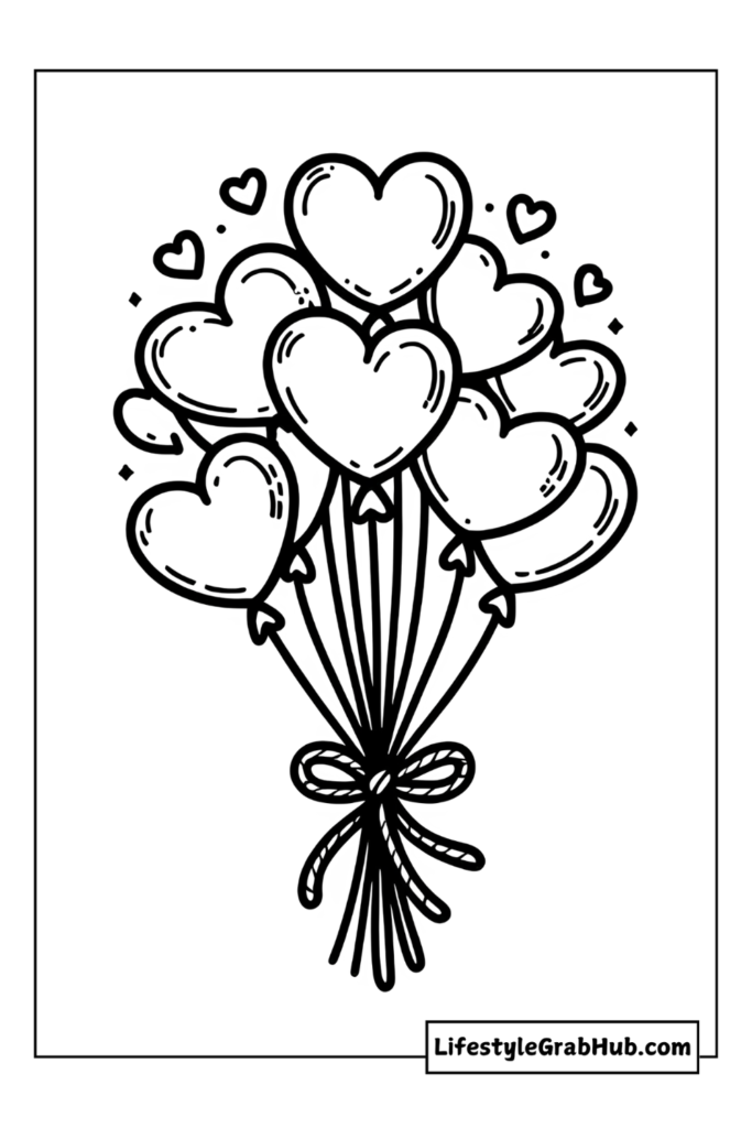 heart balloons free valentine's day coloring pages