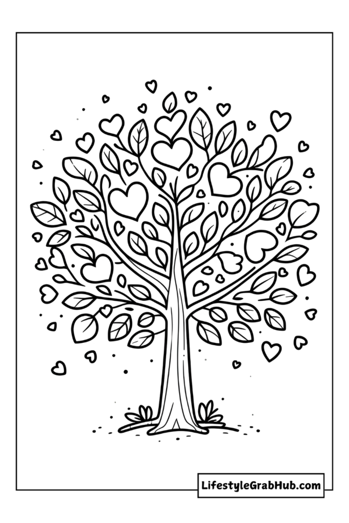 heart tree free valentine's day coloring pages