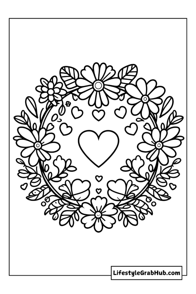 wreath  valentine's day coloring sheet