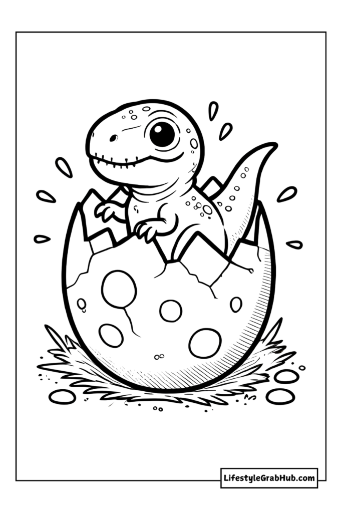 baby t-rex hatching from egg dinosaur coloring pages for kids