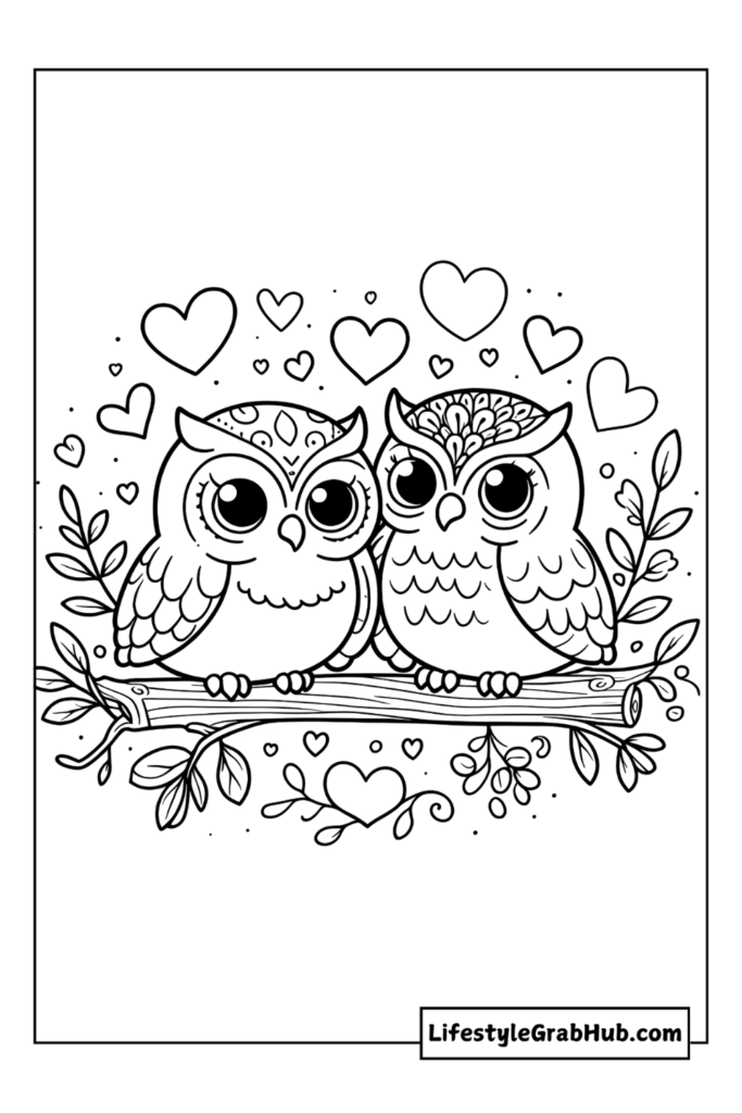 owl valentine coloring pages