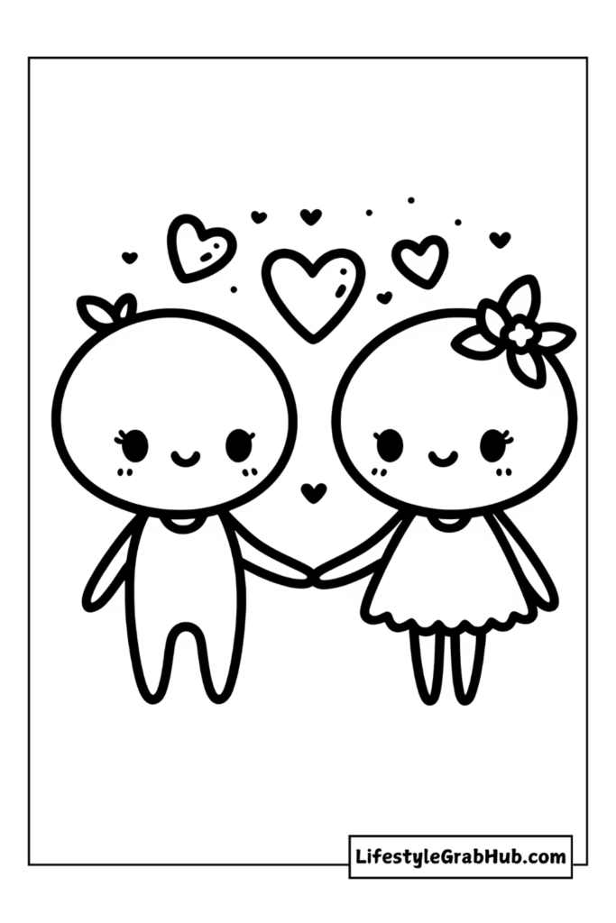 two kids holding hands  valentine's day coloring sheets