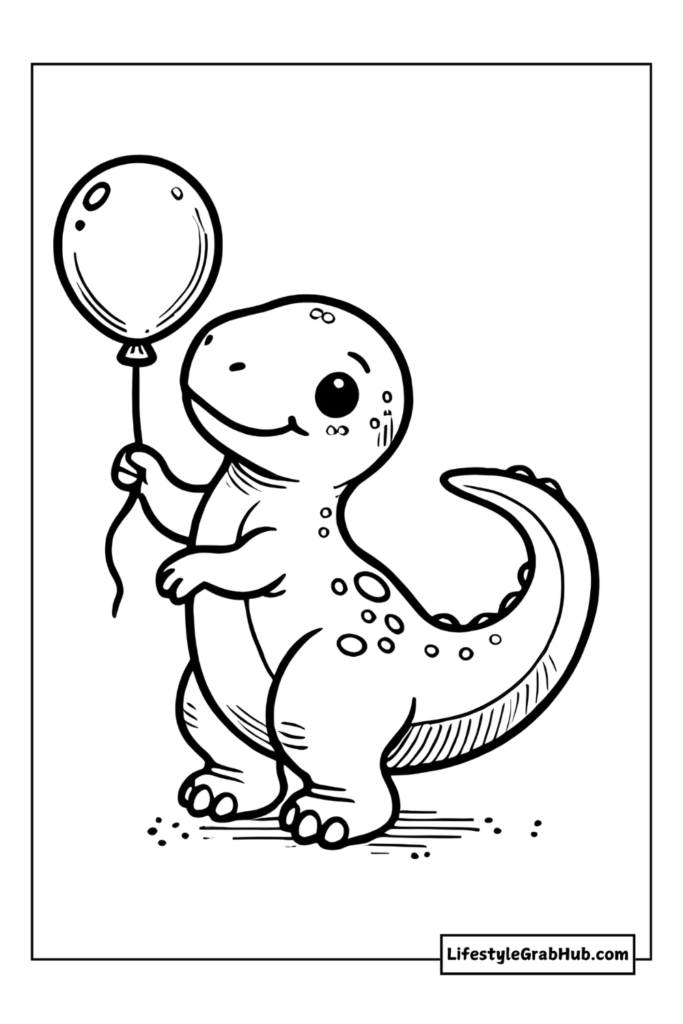 t-rex holding a balloon free dinosaur coloring pages