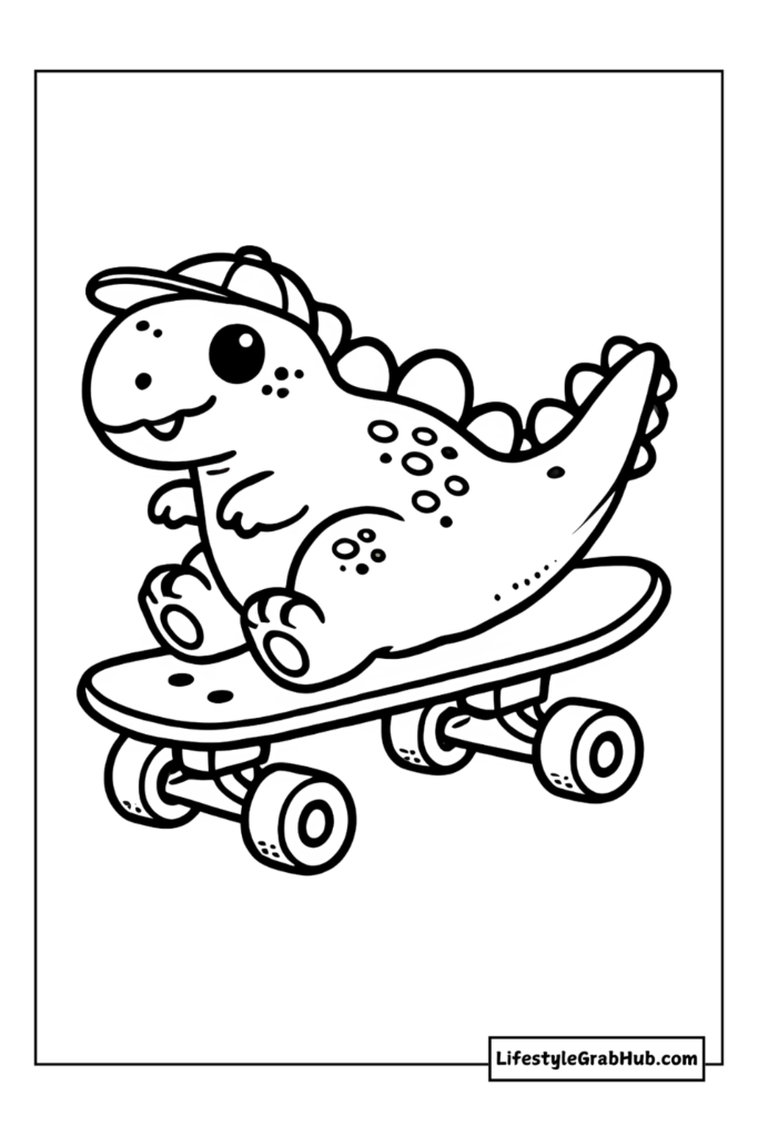 skateboarding t-rex free dinosaur coloring pages