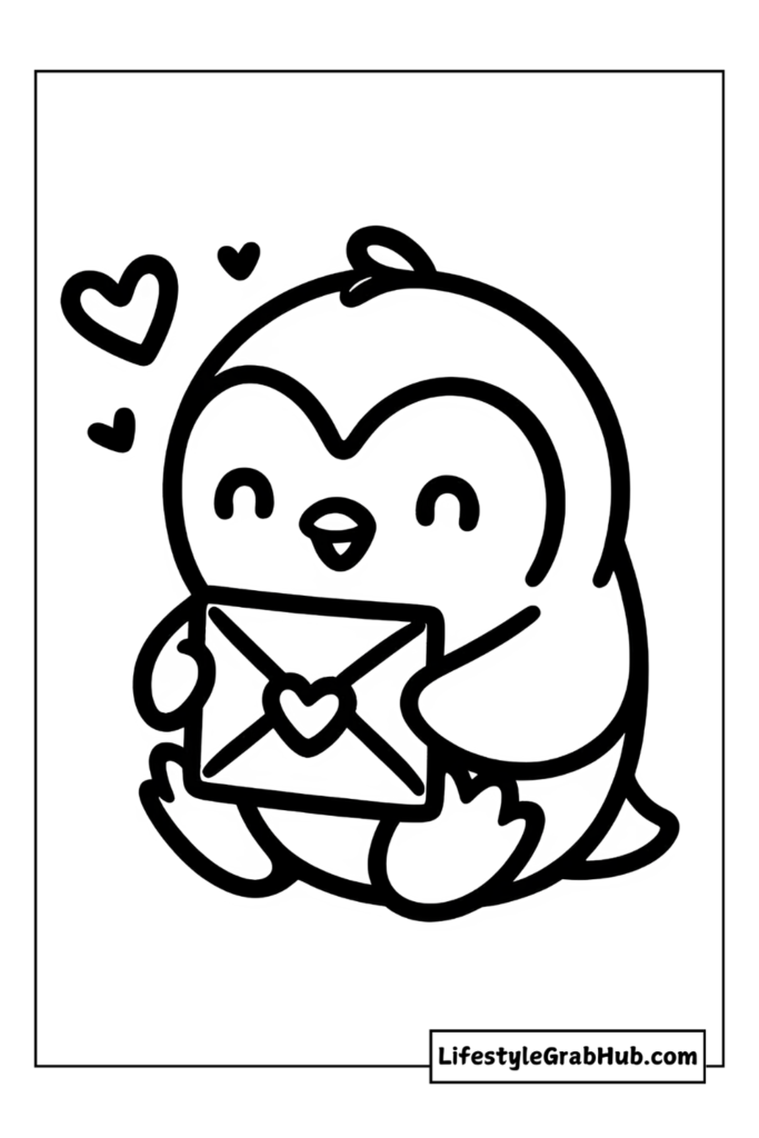 penguin  valentine's day coloring sheets