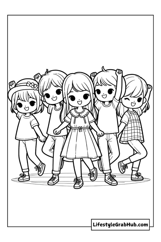 a group of kids dancing together st patrick's day coloring sheets