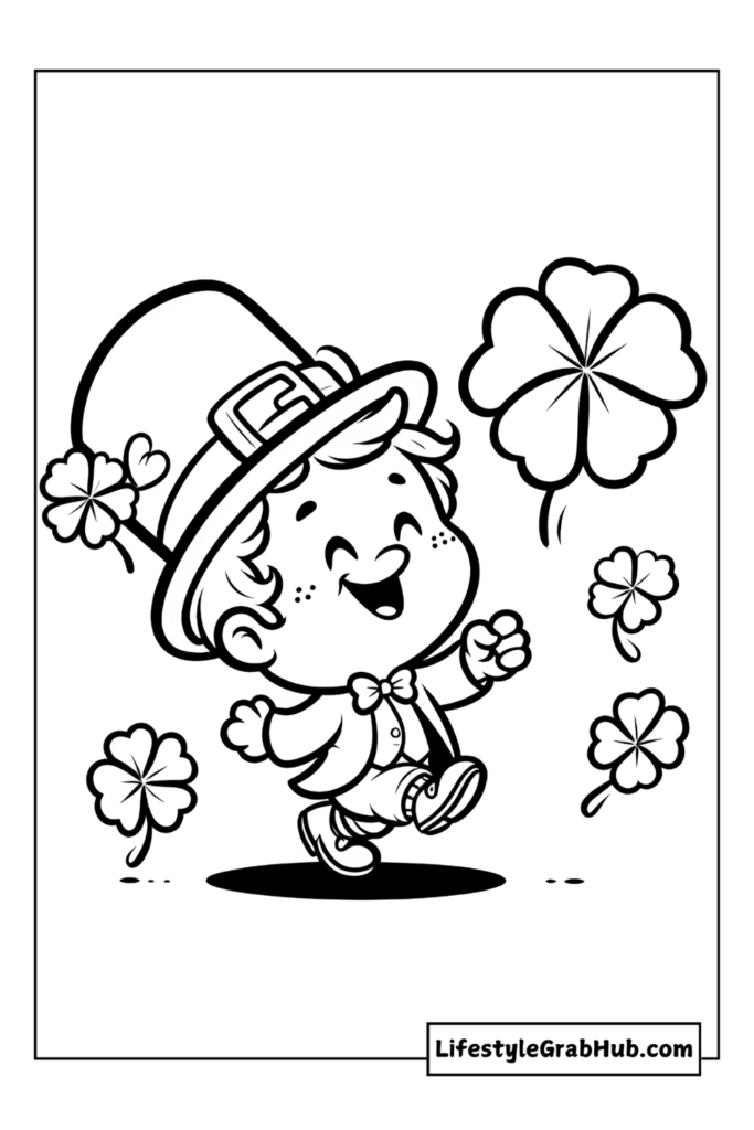 leprechaun doing a happy dance free printable st patrick's day coloring pages for kids