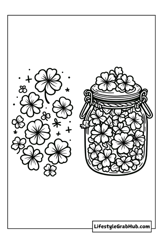 jar filled with clovers st patrick's day coloring pages