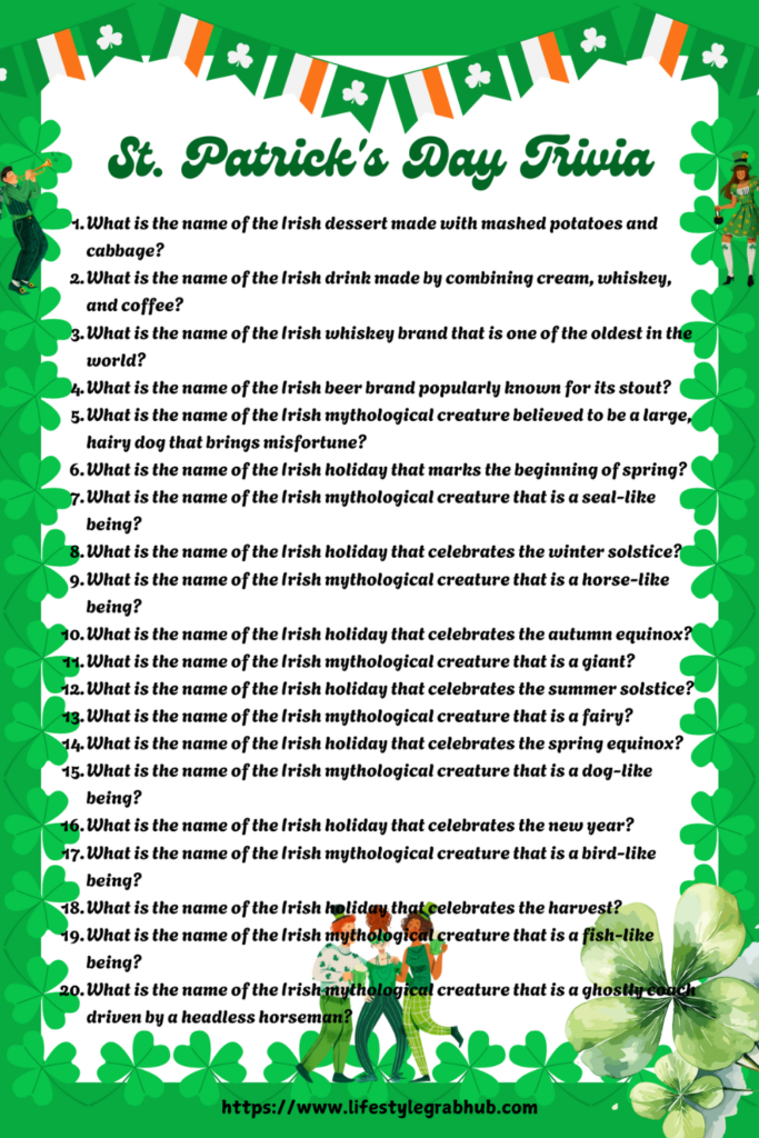 60 free printable st patrick's day triva 