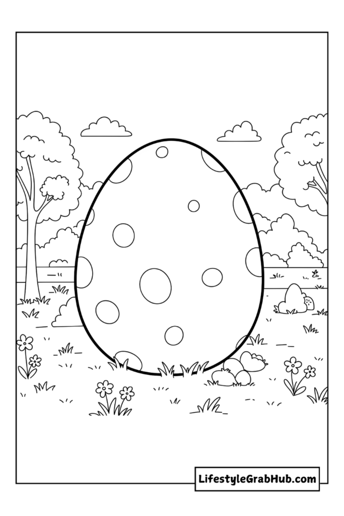 GIANT EASTER EGG IN A GARDEN PRINTABLE EASTER COLORING PAGES