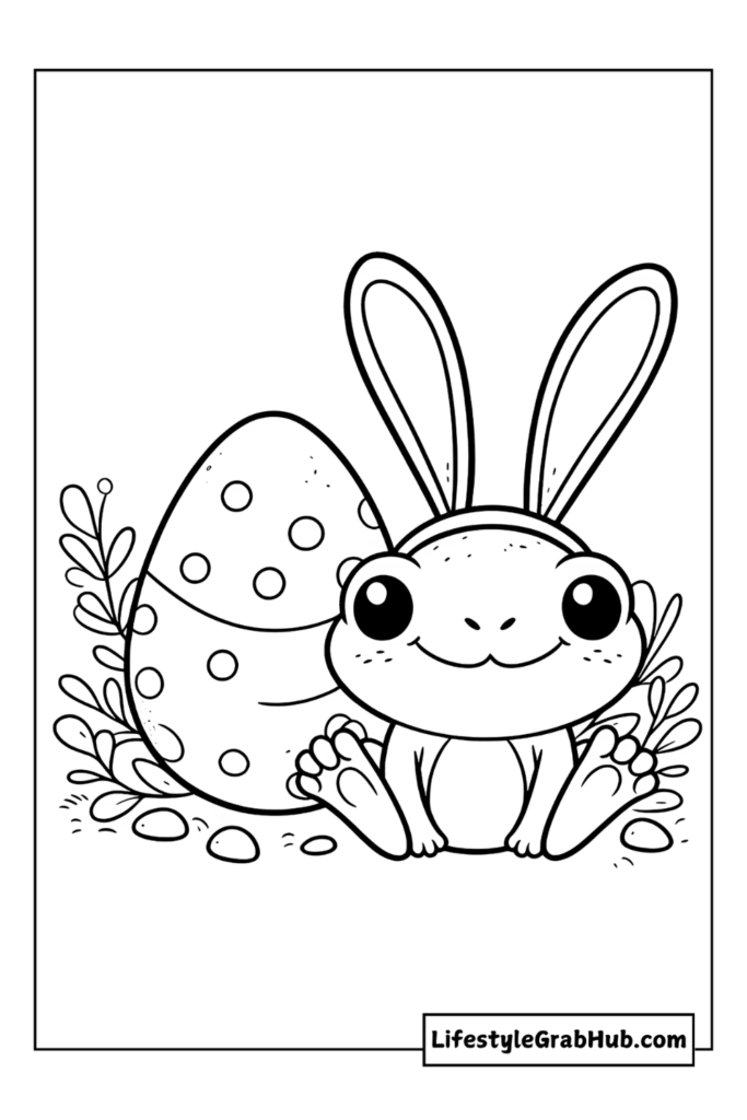FROG WEARING BUNNY EARS PRINTABLE EASTER COLORING PAGES