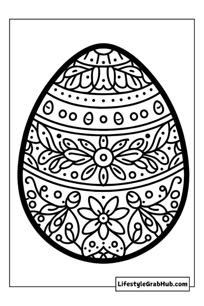EASTER EGG WITH INTRICATE DESIGNS EASTER COLORING SHEETS