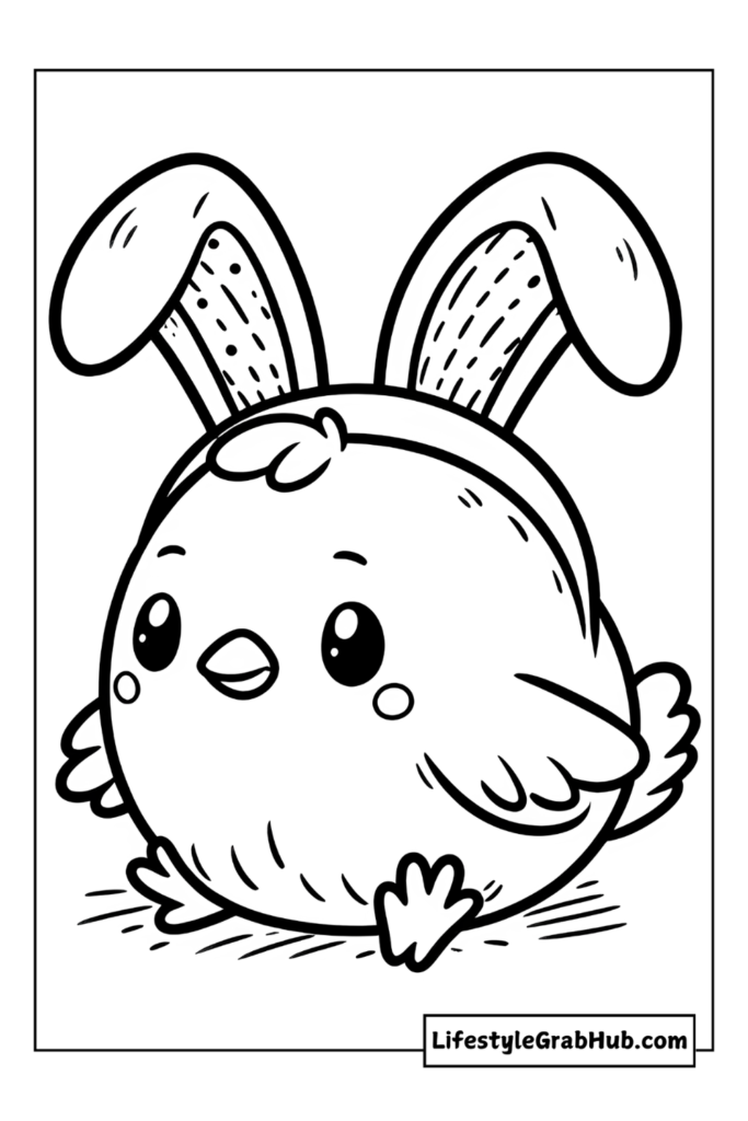 CUTE CHICK WEARING BUNNY EARS EASTER COLORING SHEET 