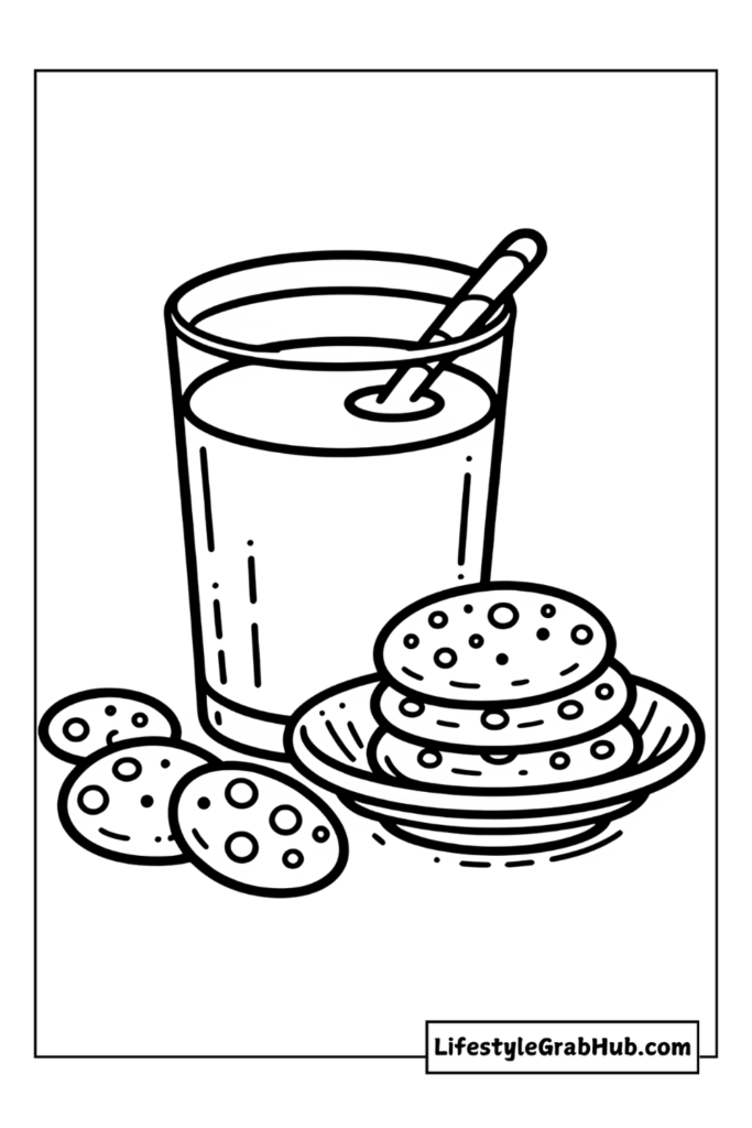CUP OF MILK WITH COOKIES COLORING PAGES
