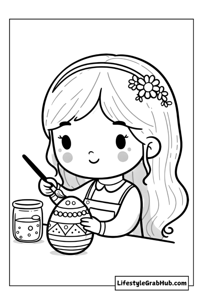 CHILD PAINTING AN EASTER EGG COLORING PAGES