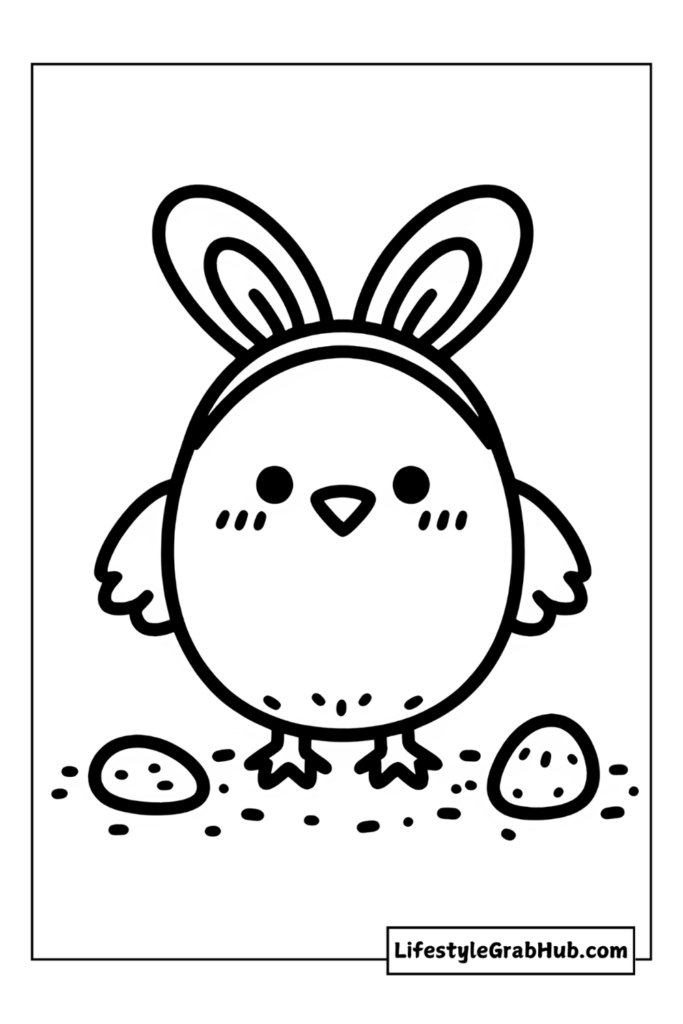 CHICK WEARING BUNNY EARS EASTER COLORING PAGE