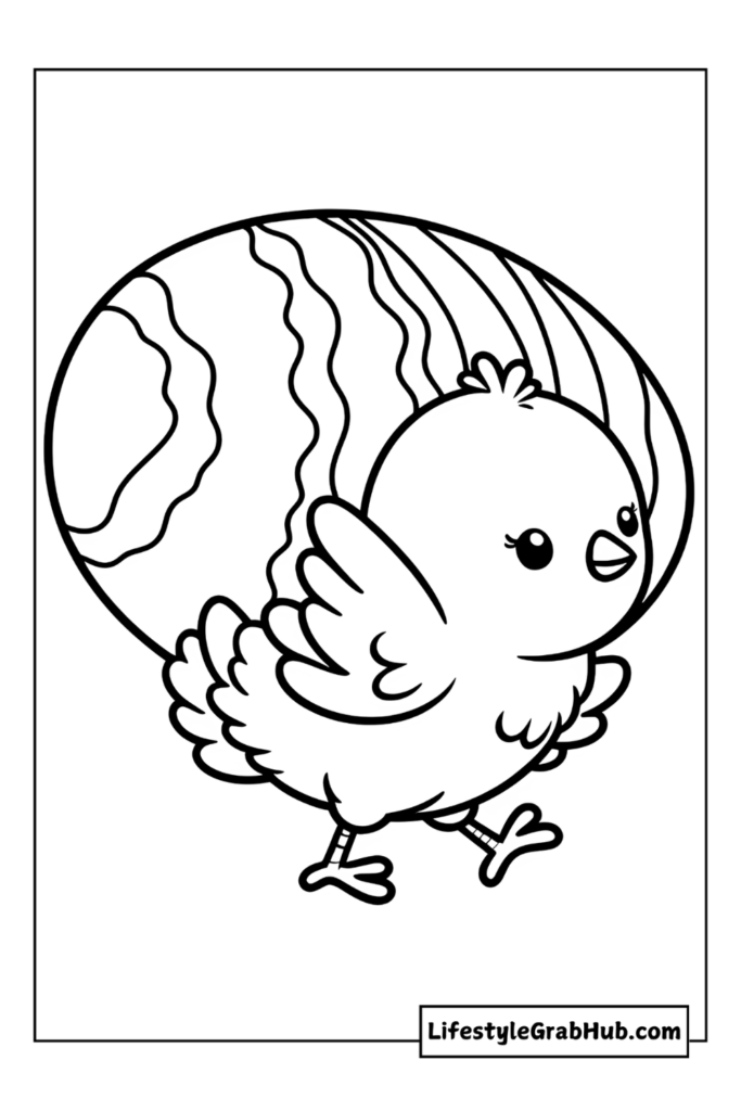 CHICK CARRYING A GIANT EASTER EGGS EASTER COLORING SHEETS