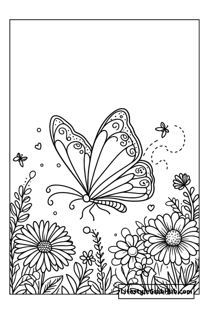 BUTTERFLY IN A GARDEN EASTER COLORING SHEETS