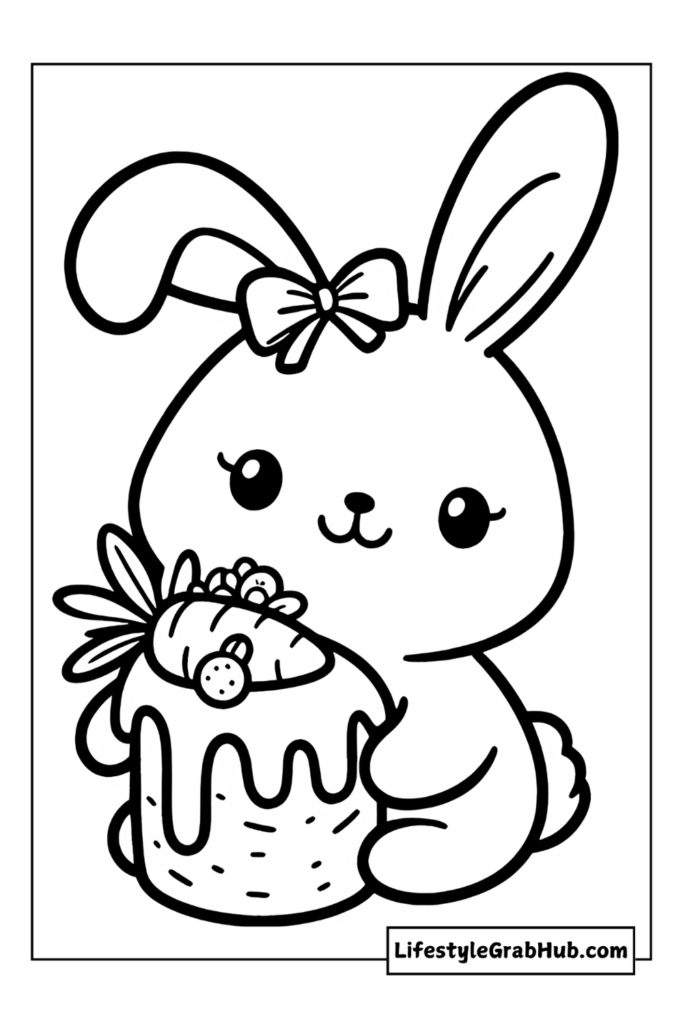 BUNNY WITH AN EASTER CARROT CAKE EASTER COLORING SHEETS