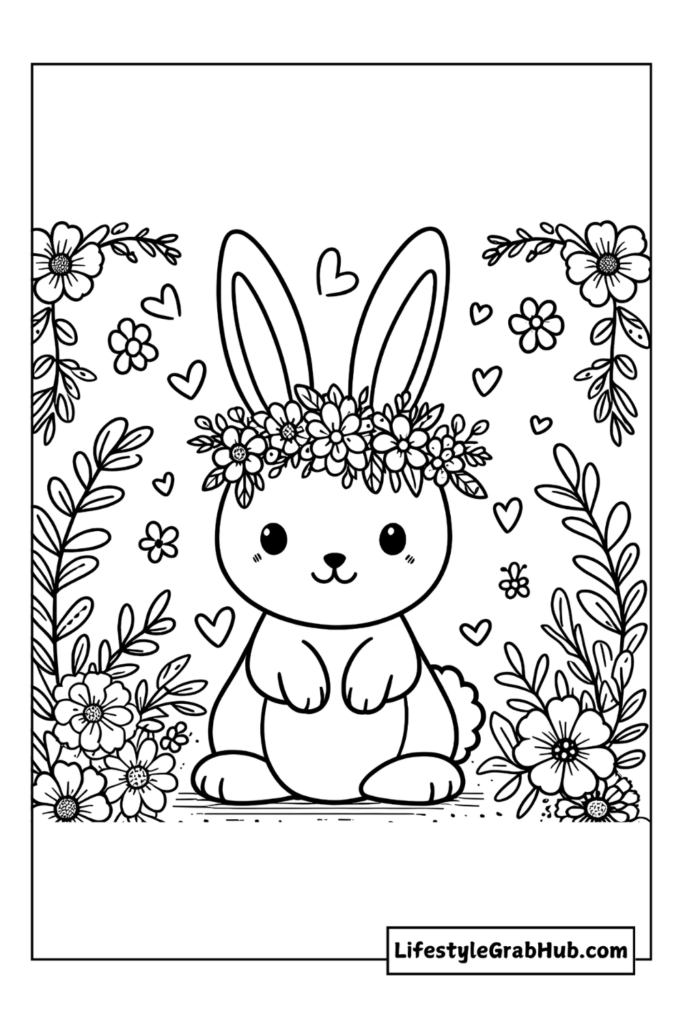 BUNNY WEARING A FLOWER CROWN PRINTABLE EASTER COLORING PAGES