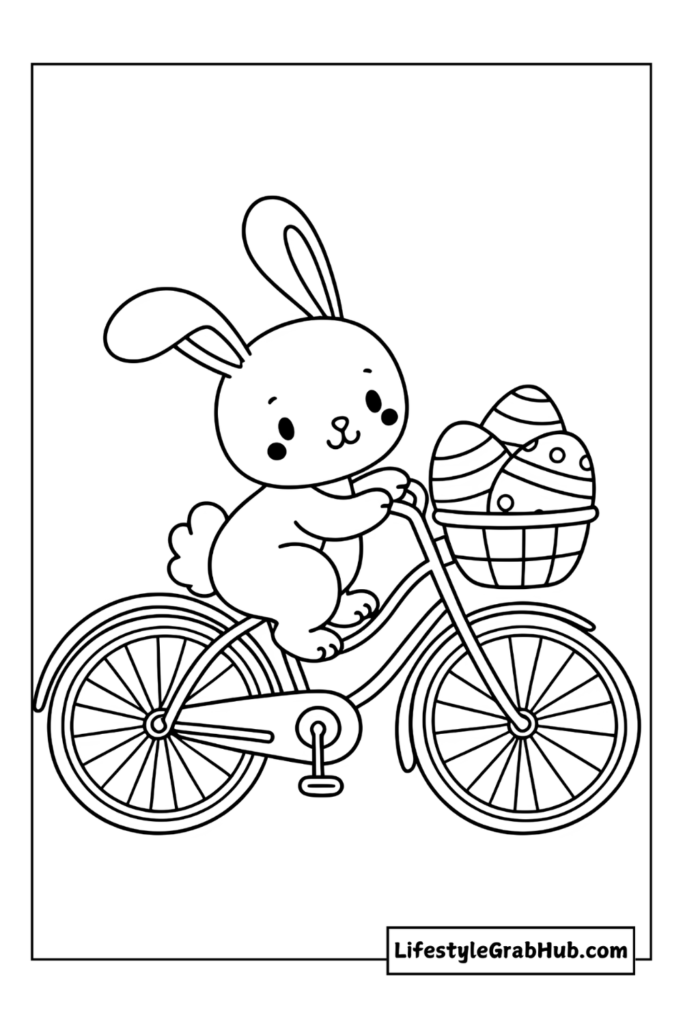 BUNNY RIDING A BICYCLE PRINTABLE EASTER COLORING PAGES