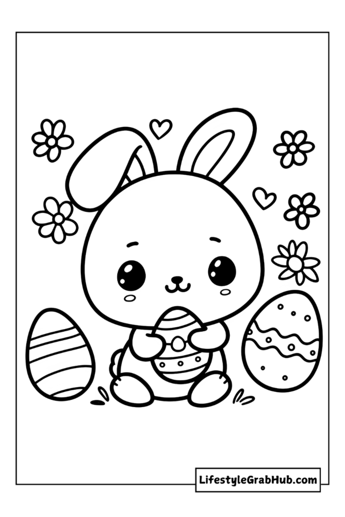 BUNNY HOLDING AN EASTER EGG EASTER COLORING PAGES FOR KIDS