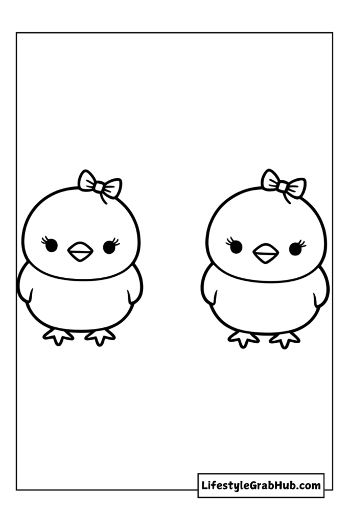 PAIR OF CHICKS WEARING BOWS EASTER COLORING PAGES