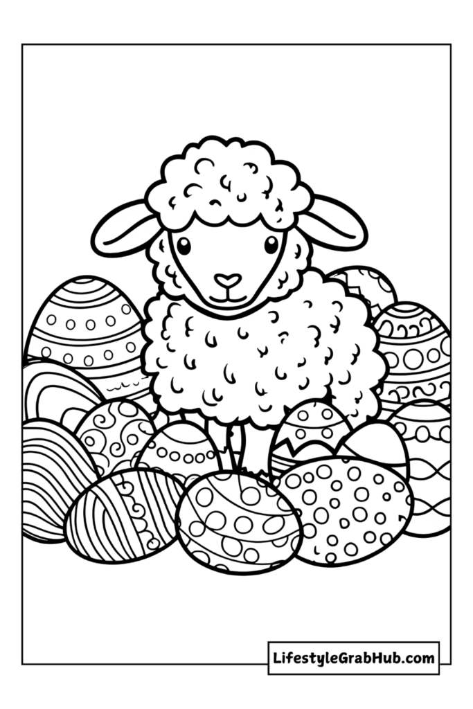 LAMB SURROUNDED BY EASTER EGGS FREE EASTER COLORING PAGES