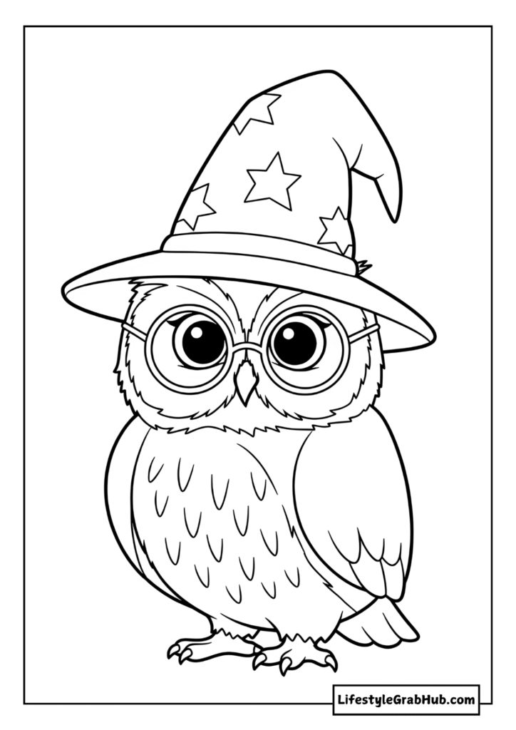 WIZARD OWL COLORING PAGE