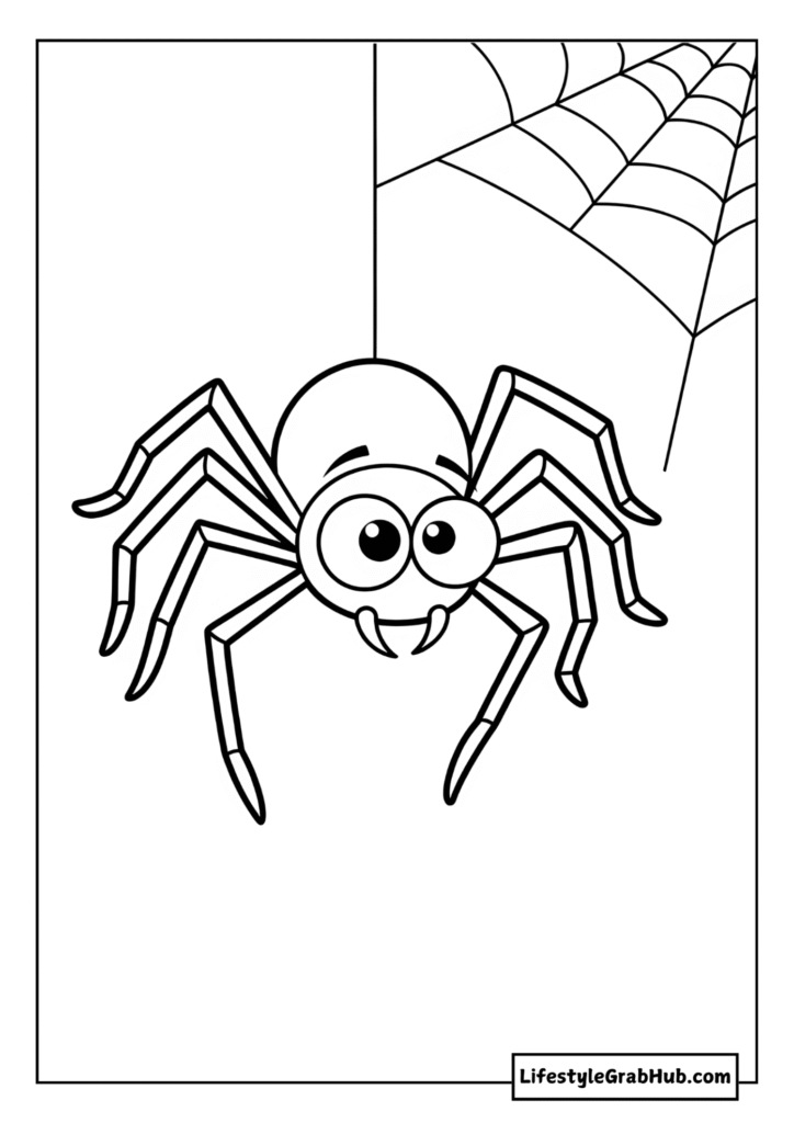 SPIDER HANGING FROM A WEB COLORING PAGE