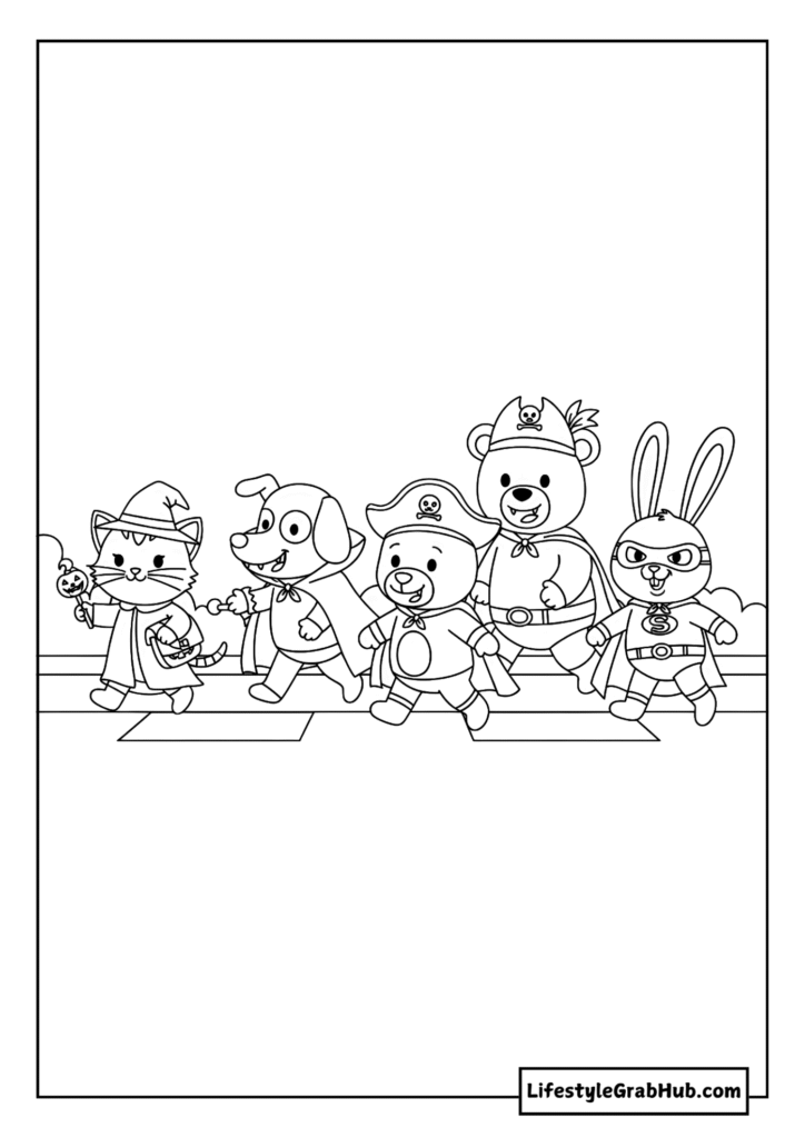 PARADE OF ANIMALS IN COSTUME  COLORING PAGE