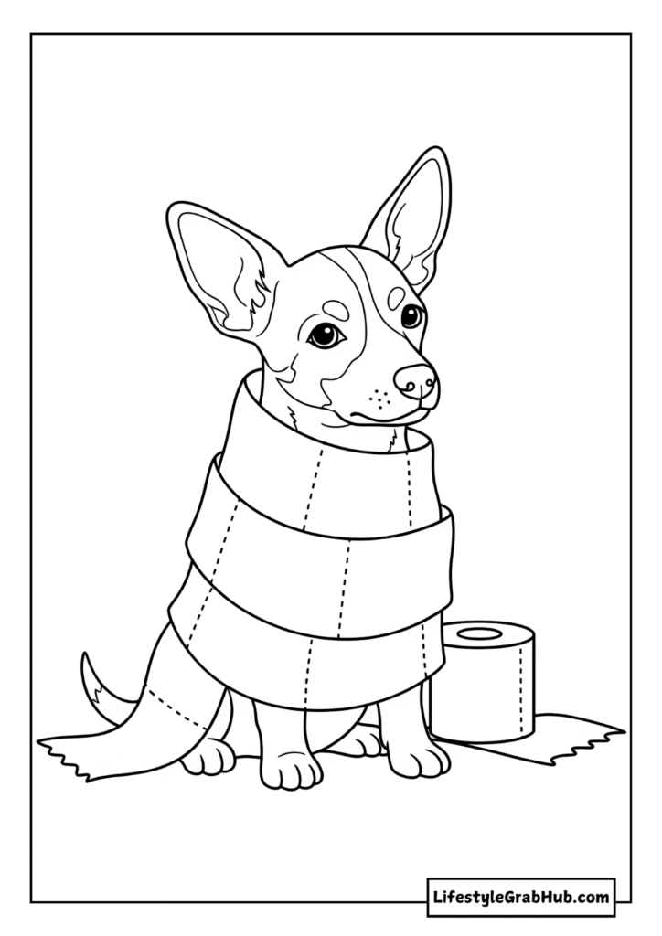MUMMY DOG WRAPPED IN TOILET PAPER COLORING PAGE