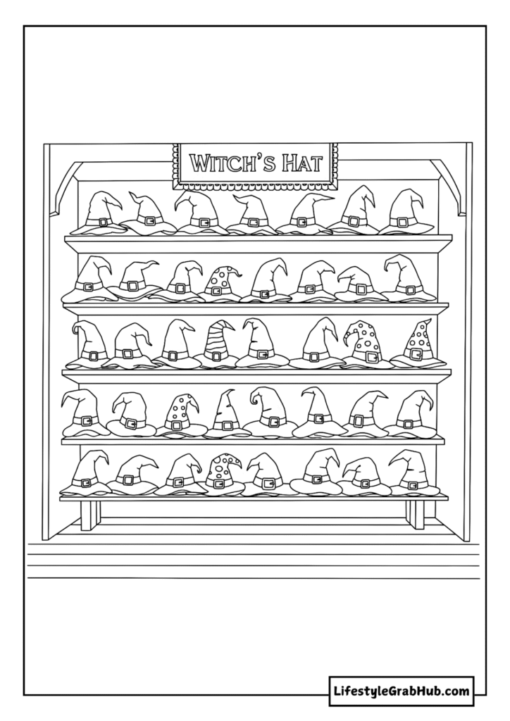 WITCH'S HAT SHOP COLORING PAGE