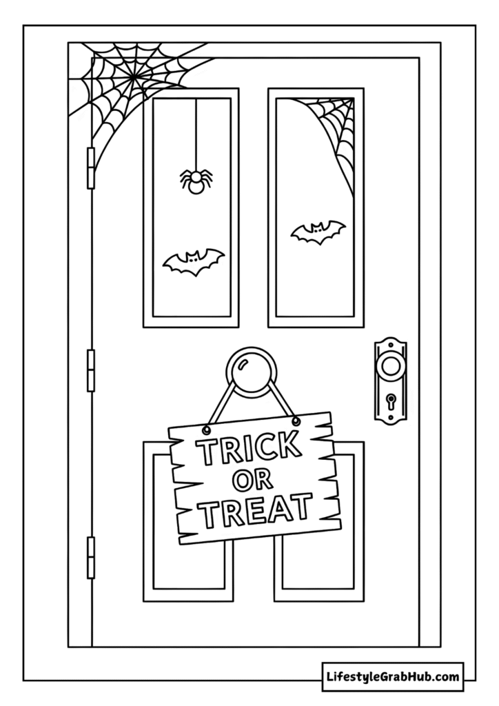 HAUNTED HOUSE DOOR COLORING PAGE