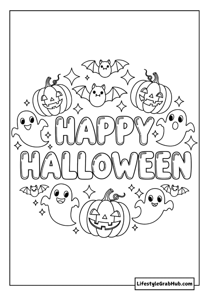 HAPPY HALLOWEEN COLORING PAGE