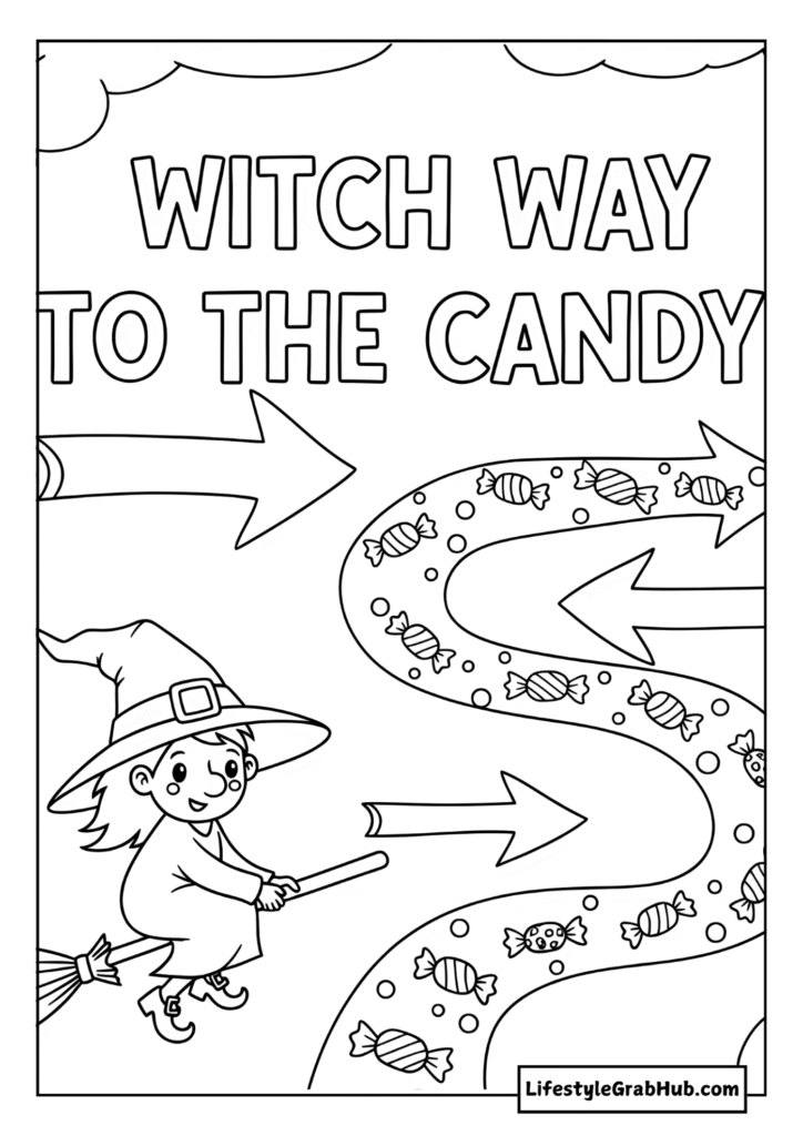 WITCH WAY TO THE CANDY COLORING PAGE
