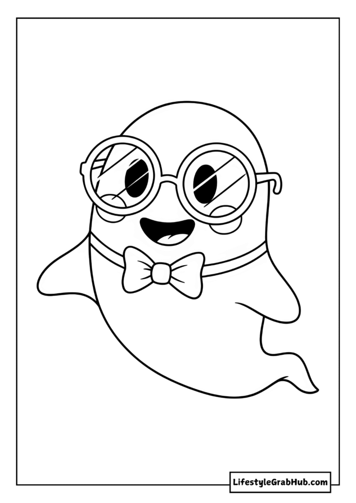 GHOST WITH FUNNY GLASSES AND A BOWTIE COLORING PAGE