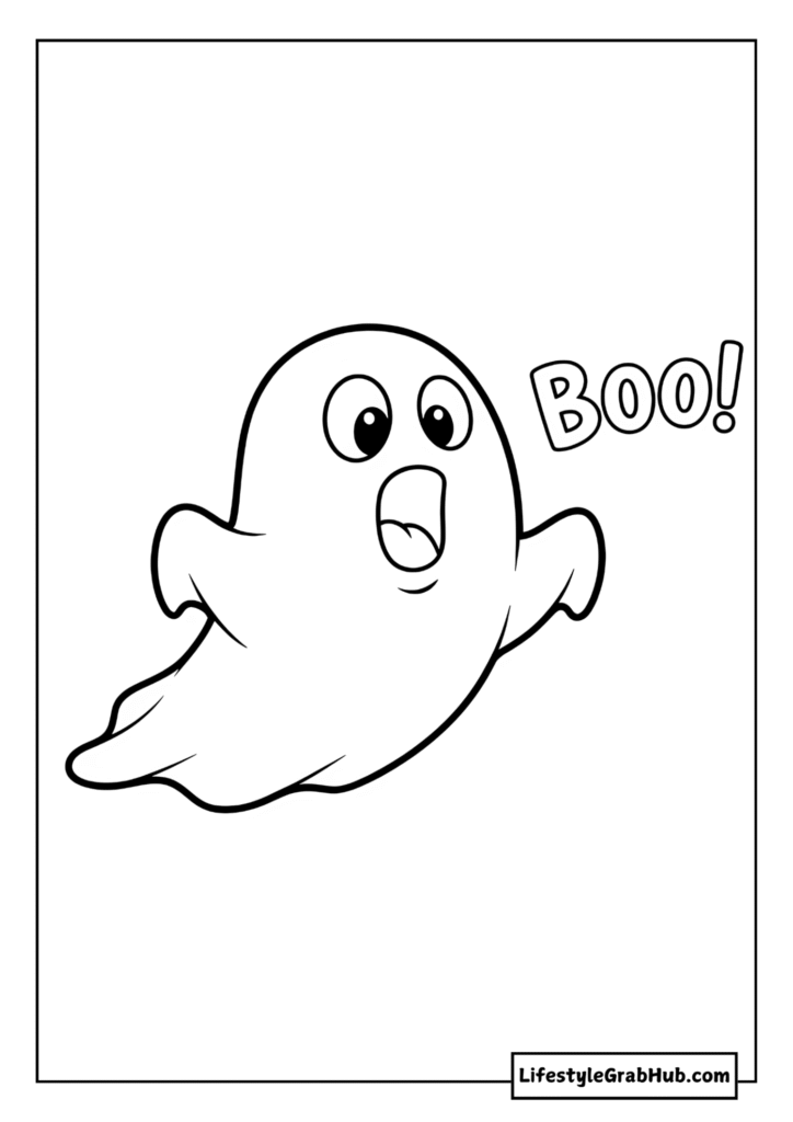 GHOST SAYING BOO HALLOWEEN COLORING PAGE