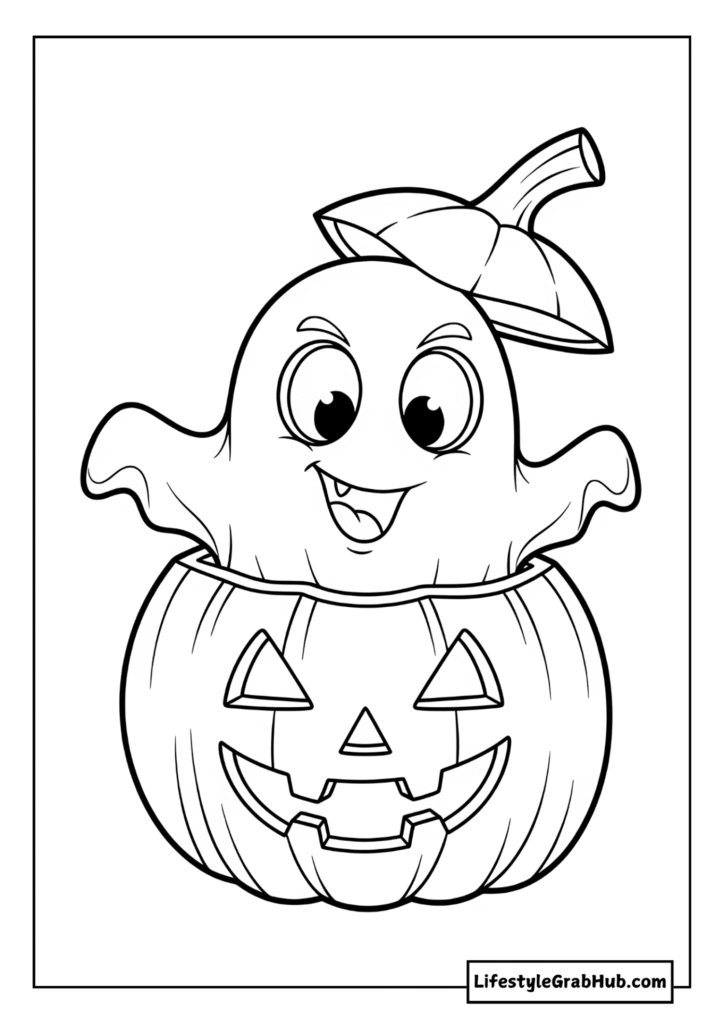 GHOST HIDING IN A PUMPKIN COLORING SHEET