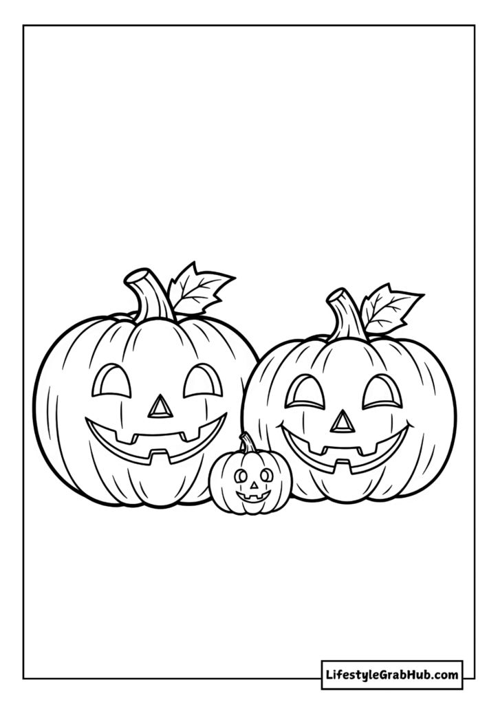 CUTE JACK O'LANTERN FAMILY COLORING PAGE