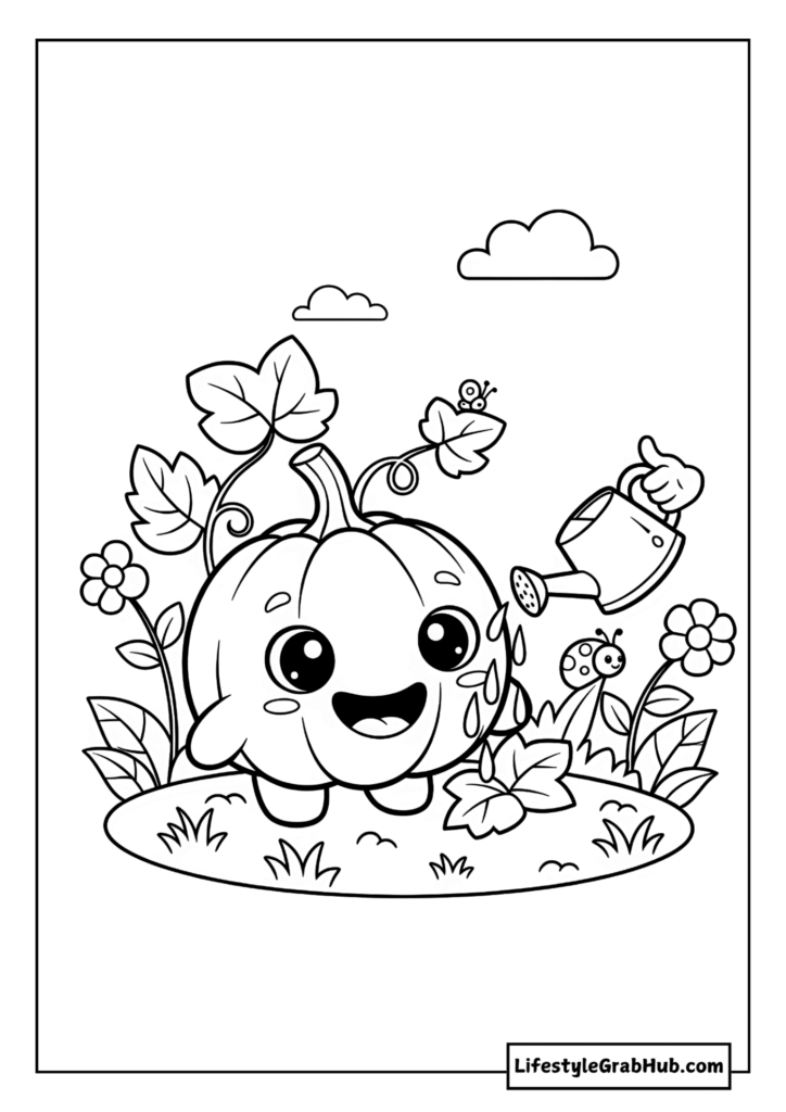 CUTE BABY PUMPKIN BEIGN WATERED COLORING PAGE