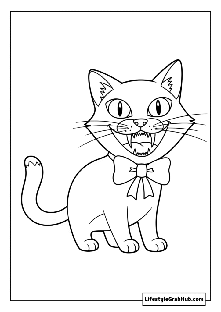 CREEPY CAT - SPOOKY HALLOWEEN COLORING PAGES FOR KIDS