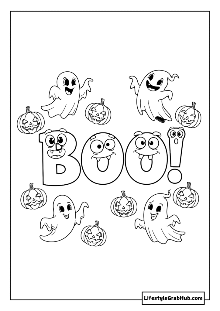 BOO COLORING SHEET - PRINTABLE HALLOWEEN COLORING PAGES FOR KIDS