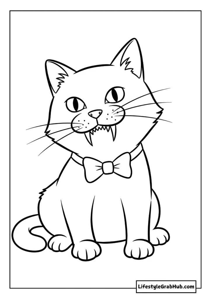 BLACK CAT WITH A BOWTIE - HALLOWEEN COLORING PAGES FOR KIDS