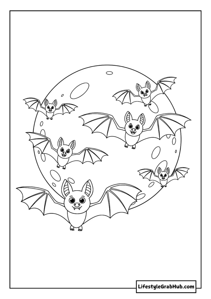 BAT FAMILY EASY HALLOWEEN COLORING PAGES FOR KIDS