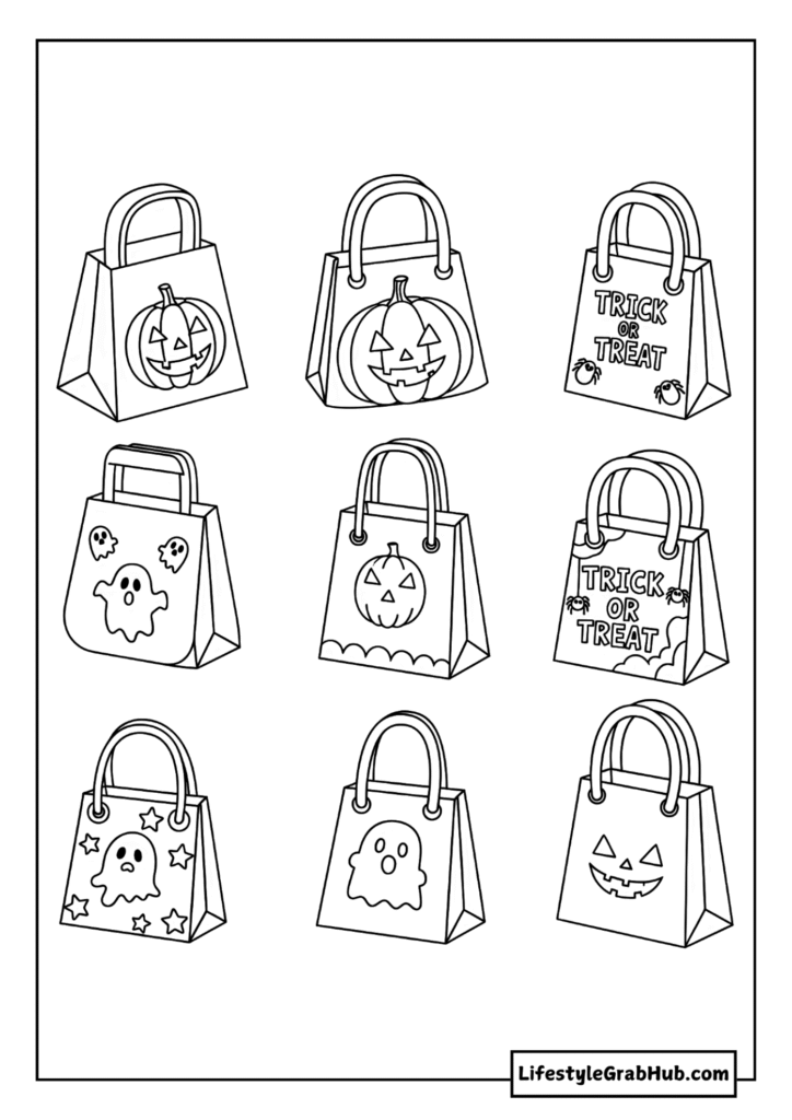 TRICK OR TREAT BAGS COLORING PAGE