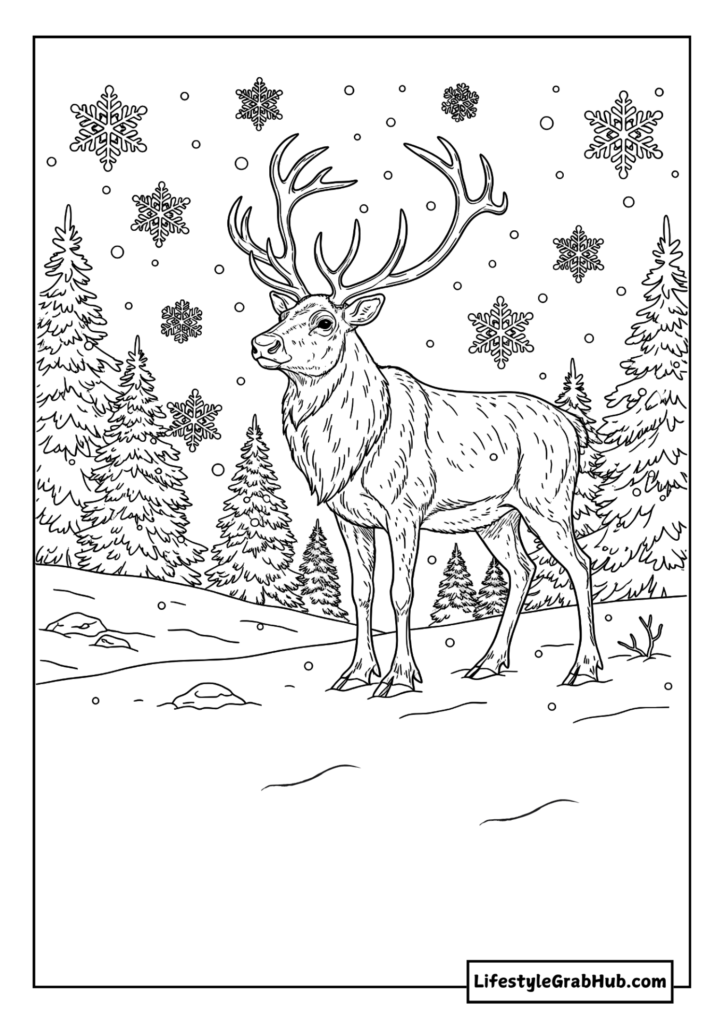 REINDEER COLORING PAGE. FREE CHRISTMAS COLORING PAGES