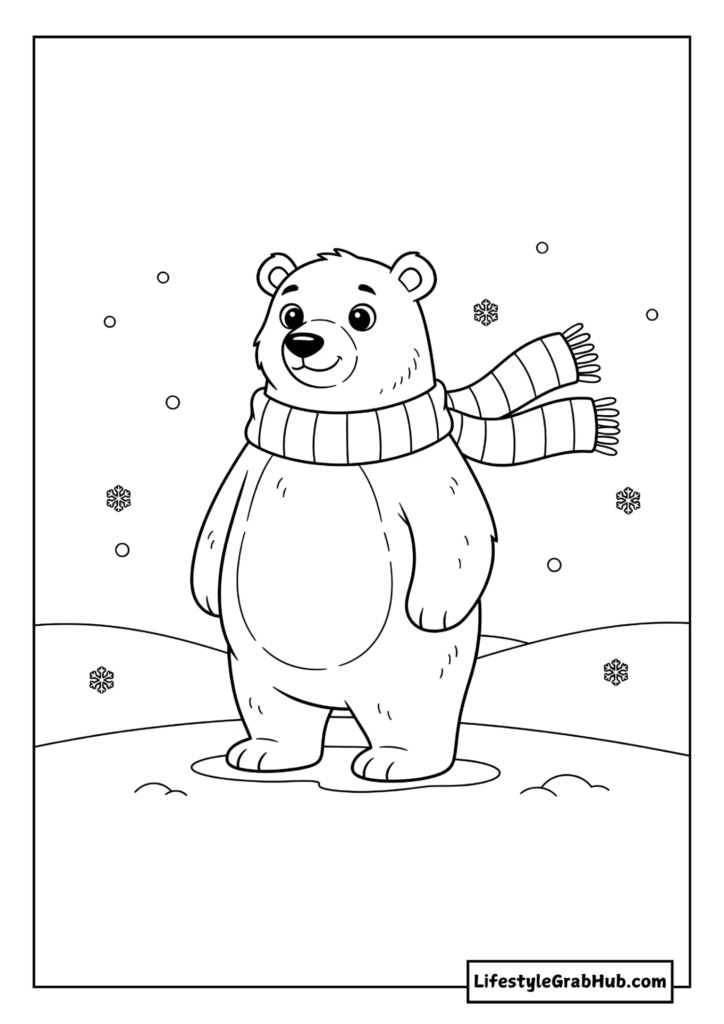 POLAR BEAR COLORING PAGE. FREE CHRISTMAS COLORING PAGES