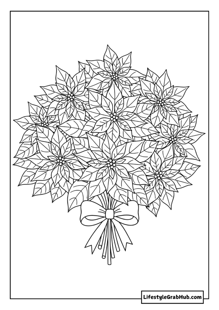 POINSETTIA FLOWERS COLORING PAGE. FREE CHRISTMAS COLORING PAGES
